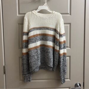 SHEIN Cream, Gray & Tan Striped Crewneck Sweater